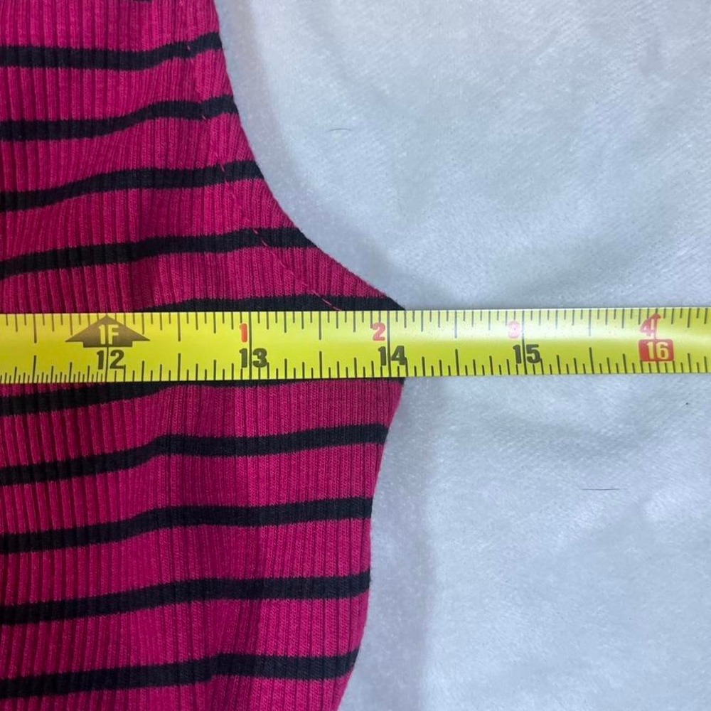 Express Womens Magenta Black Striped Ribbed Wrap Side Tie Tank Top Med NWT - Picture 7 of 8